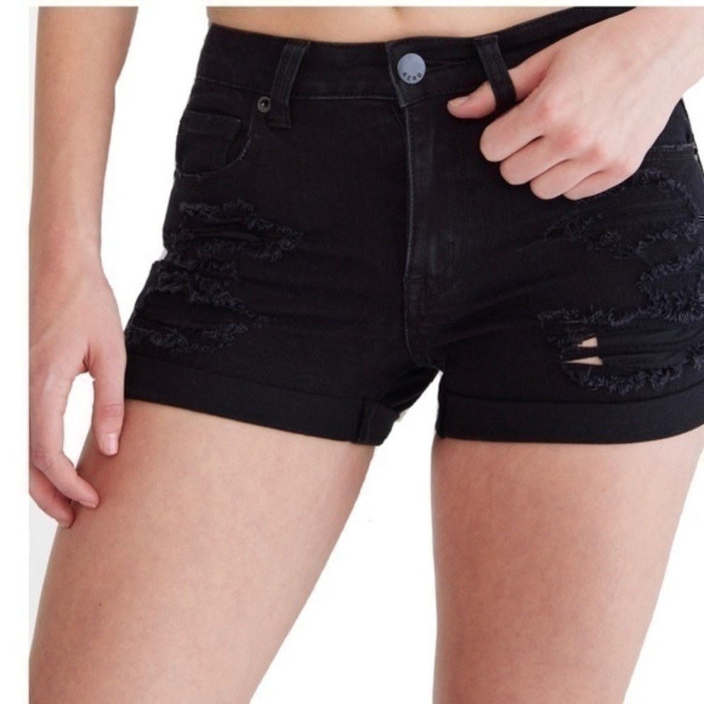 Aeropostale High Rise Jean Shorts Ripped Distressed MIDI Cuffed Sz 4 Inseam 2.5”